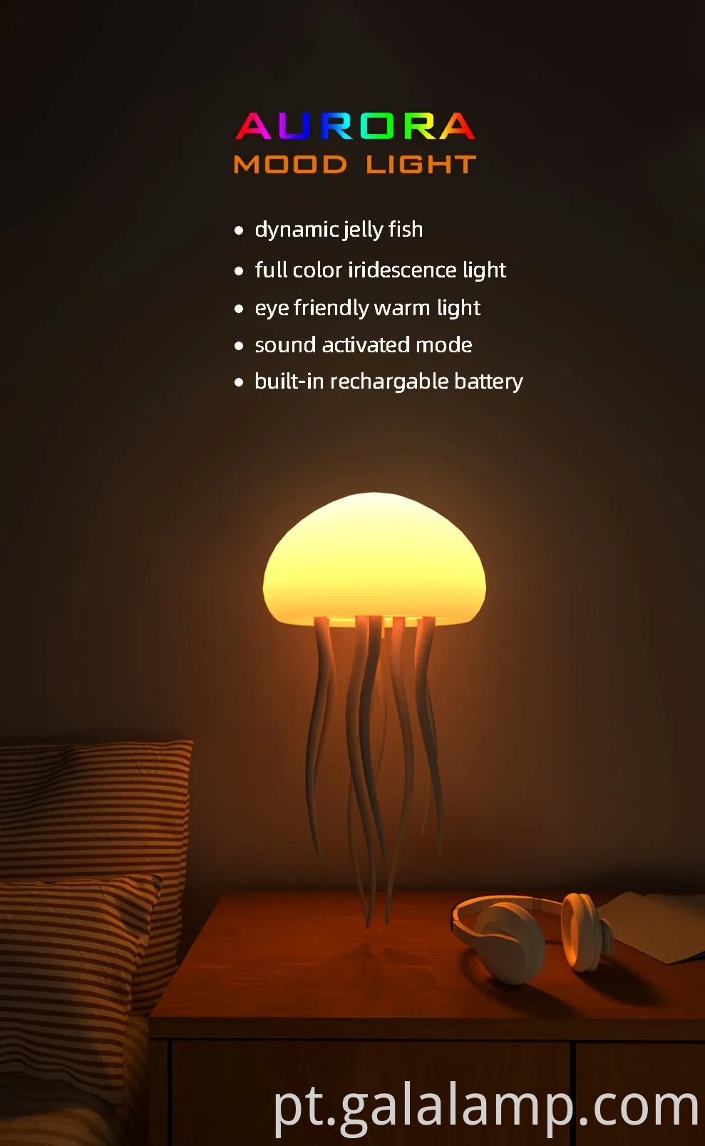 Lâmpada de mesa de água-viva moderna com luz noturna de mudança de cor ajustável